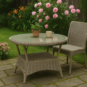 Rattan kerek asztal edzett üveg lappal – 120x82 cm
