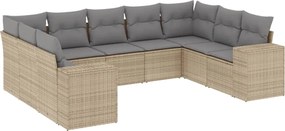 vidaXL 9 részes bézs polyrattan kerti ülőgarnitúra párnákkal