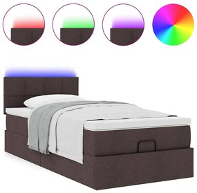 sötétbarna szövet ottomán ágy matraccal &amp; LED-ek 90x200 cm