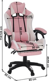 Irodai/gamer szék RGB LED világítással, rózsaszín/fehér, JOVELA