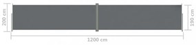 antracitszürke behúzható oldalsó napellenző 200 x 1200 cm