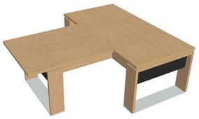 Verno+ S asztal 200 x 220 cm, kiegészítő íróasztallal, világos tölgy / fekete