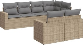vidaXL 7 részes bézs polyrattan kerti ülőgarnitúra párnákkal