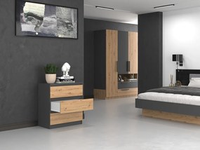 Riano MIX M3 fiókos szekrény, 70x75x40 cm, antracit-tölgy