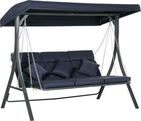 Outsunny 3-Fős Hollywoodi Hinta, Állítható Napernyővel Ellátott Hinta Pad, Kerti Hinta Párnákkal, Akár 270 kg Teherbíró Képességgel, Fém, Textil, Söté