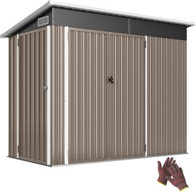 Outsunny fém kerti tároló 234 × 132 × 185 cm — zárható háromajtós, ferde tető, szellőzők, munkakesztyűvel, horganyzott acél, világosszürke | Aosom