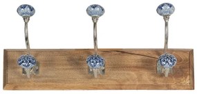 Fa fali fogas három dupla akasztóval kék mintás kerámia gombokkal