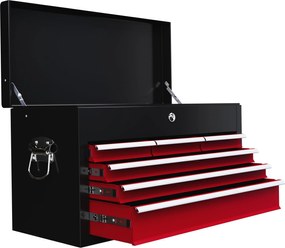 HOMCOM Szerszámtároló Doboz, Szerszámdoboz Szerszámok Nélkül, 6 Fiókkal, Zárral, Fogantyús Szerszámtároló Doboz, Acél, Piros + Fekete, 60 x 26 x 34 cm