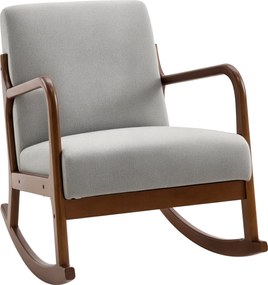 HOMCOM Kárpitozott Hintaszék, Vintage Dizájn Fa és Szürke Poliészter, Beltéri, Irodai, Nappali Használatra, 64x86x80cm | Aosom