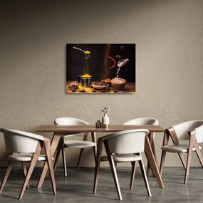 Üveg kép - Fűszerek mozgásban (70x50 cm)