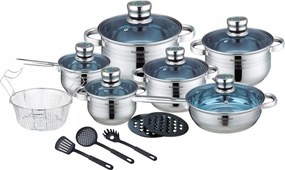 Nagy edénykészlet Royalty Line rozsdamentes acél 18 részes üvegfedővel