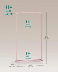 SONGMICS Görgethető Fém Ruhatartó Állvány Polccal, 74 cm, Rózsaszín