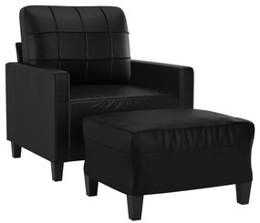 fekete műbőr kanapéfotel lábtartóval 60 cm