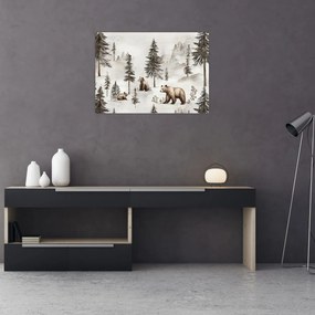 Üveg kép - Erdő medvékkel (70x50 cm)