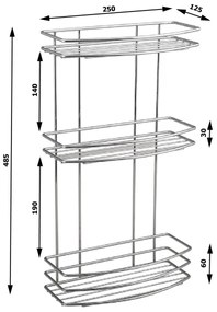 Aqualine - Háromszintes zuhany fali polc KRÓM LINE fényezett króm