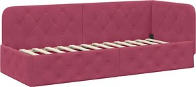 vidaXL Sarokágy keret fejtámlával Bordó 80 x 200 cm Bársony