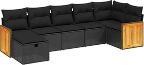 vidaXL 7 részes fekete polyrattan kerti ülőgarnitúra párnával