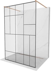 Mexen Kioto, Walk-In zuhany paraván 110 x 200 cm, 8 mm üveg fekete mintás, réz matt profil, 800-110-002-65-78