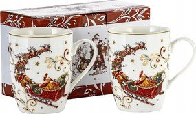 Bögre X 2 Db-os Karácsonyi Szett Mikulás Rénszarvas Szánban Ajándék 360 ML.