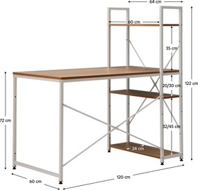 Számítógépasztal/többfunkciós praktikus asztal, tölgy/fehér, VEINA