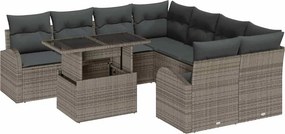 vidaXL Kerti Kanapé Szett tárolóval 9 pcs Szürke polirattan