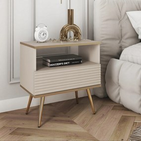 Komodee Elegáns Éjjeliszekrény Banff S54 Mdf Bézs Arany Lábak Díszítés