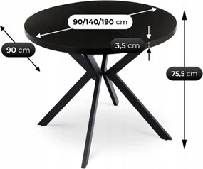 Stół LUGO Rozkładany 90-190 cm Czarny