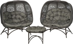 Outsunny 3 Részes Kerti Szék Készlet, Fonott Szék Összecsukható Üléskosárral, Kávézó Asztal, Párnák, Pihenő Szék Teraszhoz, Erkélyhez, Acél, Homok | A