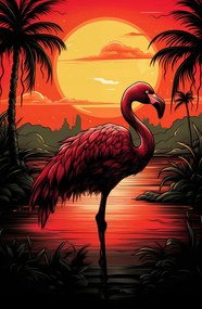 Poszter 53x81cm Flamingó a víz felett