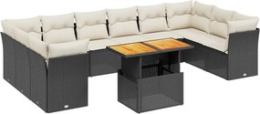 vidaXL 11 részes fekete polyrattan kerti ülőgarnitúra párnákkal