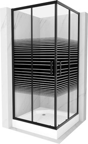 Mexen Rio, szögletes zuhanykabin 90(ajtó)x90(ajtó)x190 cm, 5mm átlátszó üvegcsíkos minta, fekete profil + fehér zuhanytálca RIO, 860-090-090-70-20-45…