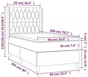 fekete szövet rugós és LED-es ágy matraccal 90x200 cm
