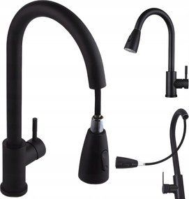 Konyhai Csaptelep Kihúzható Kifolyócső Fekete Rugalmas Fekete Matt