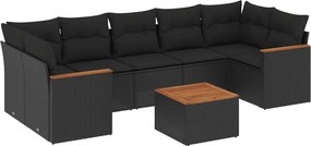 vidaXL 8 részes fekete polyrattan kerti ülőgarnitúra párnákkal