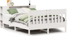 vidaXL fehér tömör fenyőfa könyvespolcos ágy matrac nélkül 135x190 cm