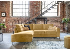 Sárga bársony kinyitható sarokkanapé (bal oldali) Lofty Lilly – Miuform