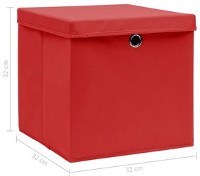 4 db piros szövet tárolódoboz fedéllel 32 x 32 x 32 cm