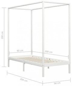 fehér tömör fenyőfa baldachinos ágykeret 90 x 200 cm