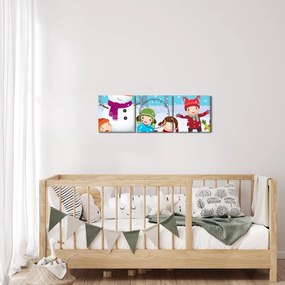 Kép - Téli gyerekes mulatságok (órával) (90x30 cm)