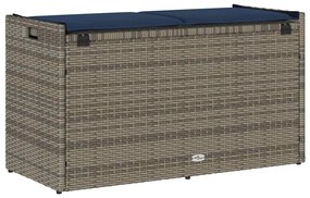 szürke polyrattan kültéri tárolópad párnával 100 cm
