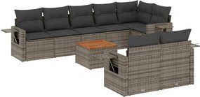 vidaXL 9 részes szürke polyrattan kerti ülőgarnitúra párnákkal