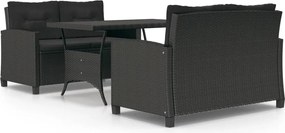vidaXL 3 részes polyrattan kerti étkezőgarnitúra fekete párnákkal