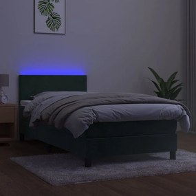 sötétzöld bársony rugós és LED-es ágy matraccal 90x190 cm