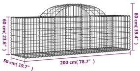 vidaXL 4 db íves horganyzott vas gabion kosár 200x50x60/80 cm
