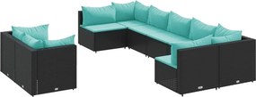 vidaXL 9 részes fekete polyrattan kerti ülőgarnitúra párnákkal