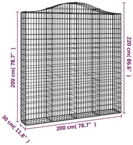 íves horganyzott vas gabion kosár 200x30x200/220 cm