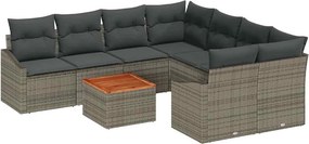 vidaXL Kerti Kanapé Szett párnával 9 pcs Szürke polirattan