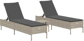 vidaXL 3 részes világosszürke polyrattan napozóágy szett párnával