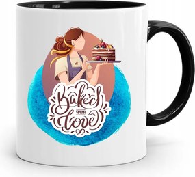 Bögre Fekete Ajándék Péknek Baked With Love fényképes nyomtatással
