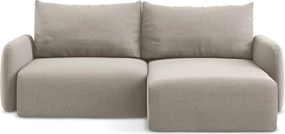 Szürkésbarna bársony kinyitható-tárolóhelyes sarokkanapé (jobb oldali-heverő résszel) Kalena – Makamii